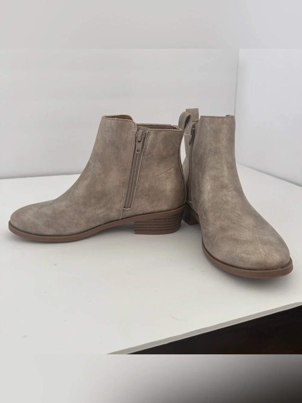 Girls 3 Taupe Chelsea Ankle Boots Side Zip Elastic Gore Block Heel Booties Shoes